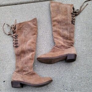Naughty Monkey Women's Tall Knee-High Boots Size 7 Suede Tan Brown Leather
